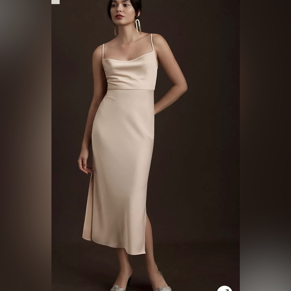 BHLDN Cali Satin Charmeuse Midi Dress-oyster